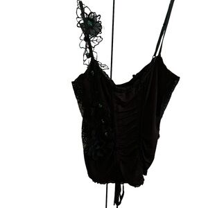 Vintage Bebe black corset top booster lace sequins lace up back size small